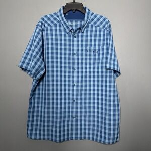 Under Armour Shirt Men's XL Blue Drift Tide 2.0 Plaid Downpour Button Front UPF